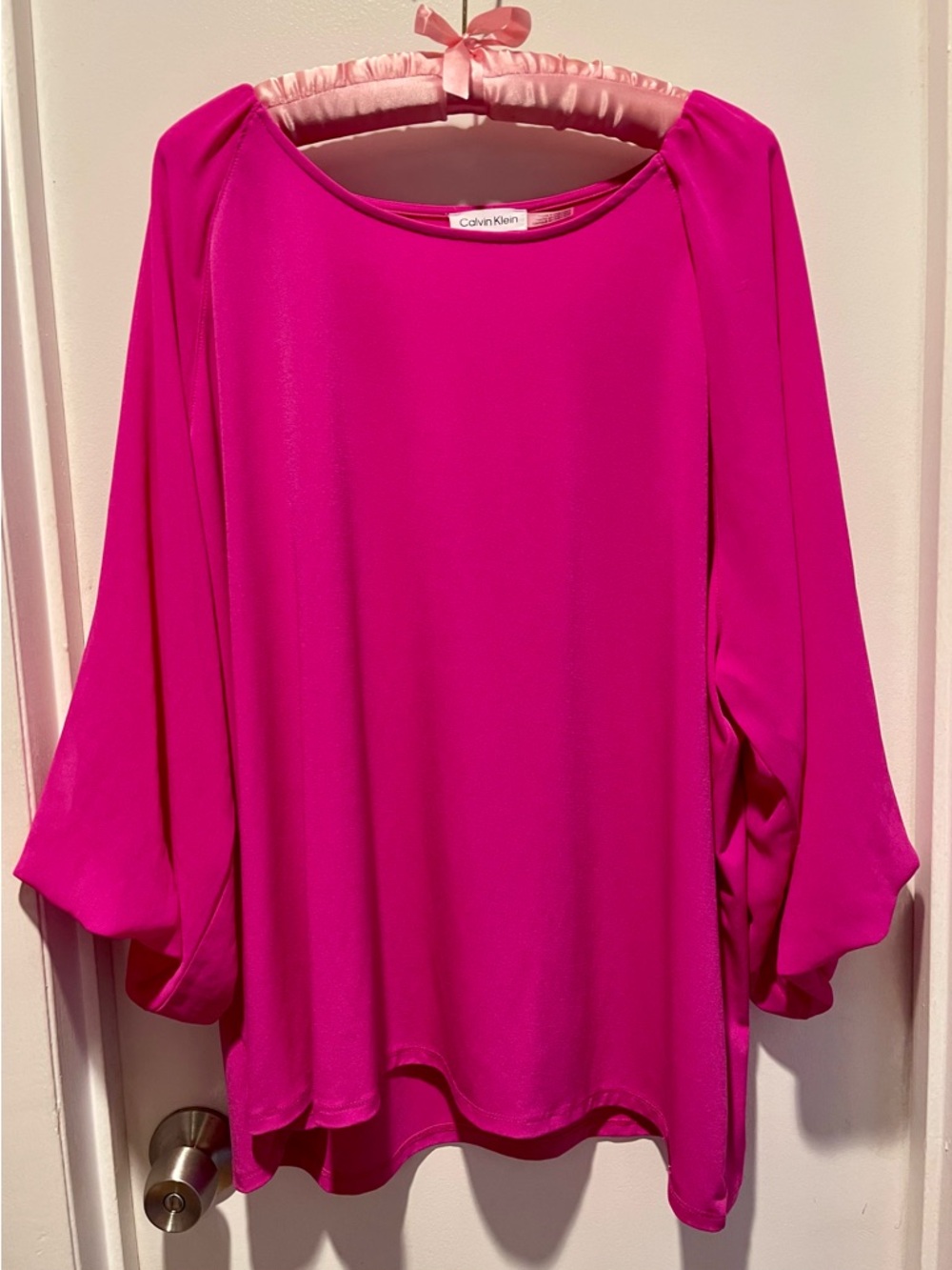 Calvin Klein Flowy Hot Pink Boat-Neck Blouse 3x
